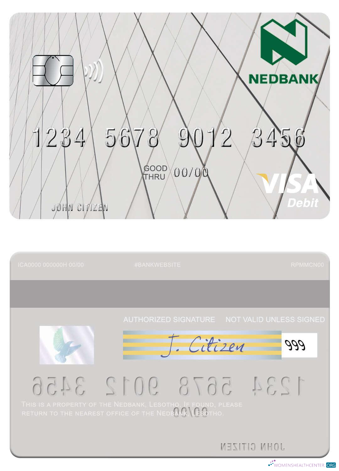 Download Lesotho Nedbank visa debit card Photoshop template